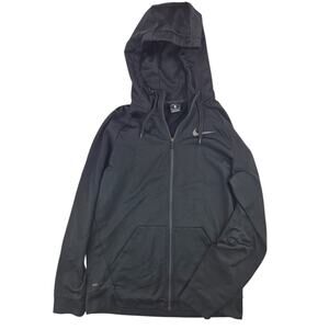 Nike | Black-Fleece Lined-Zip Up-Hoodie Track Jacket | Size Medium